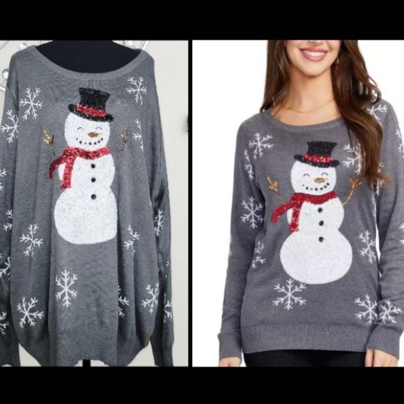 Christmas Sweater Tipsy Elves Sequined Snow Man 4X - Picture 1 of 3